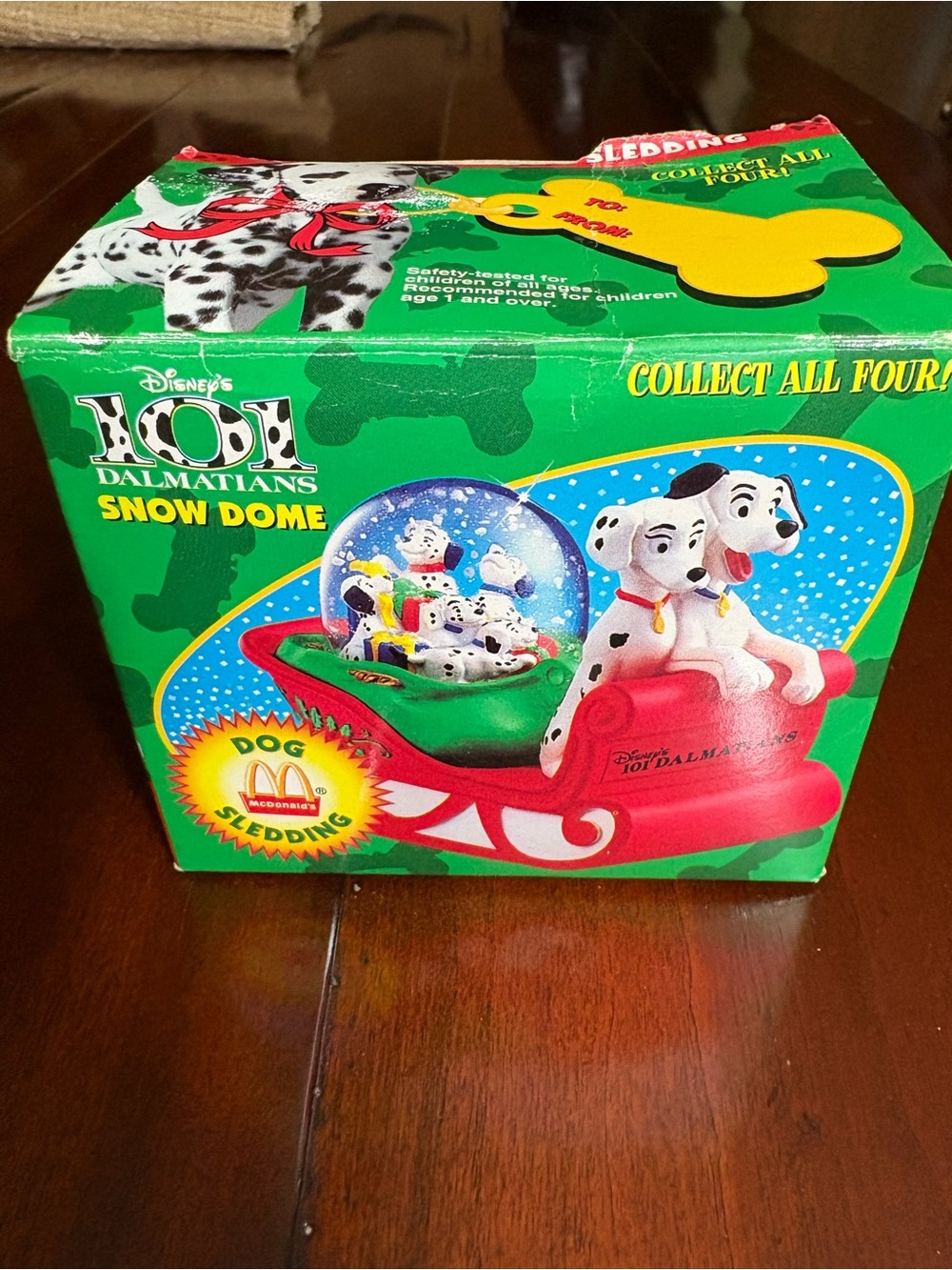 Disney 101 Dalmatians Red & Green Snow Dome - Dog Sledding Scene